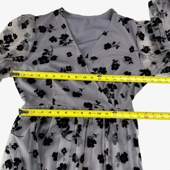 Chicwish Fairy Goth Mesh Faux Wrap Dress M Dark Floral Romantic Whimsigoth NEW - Picture 6 of 13